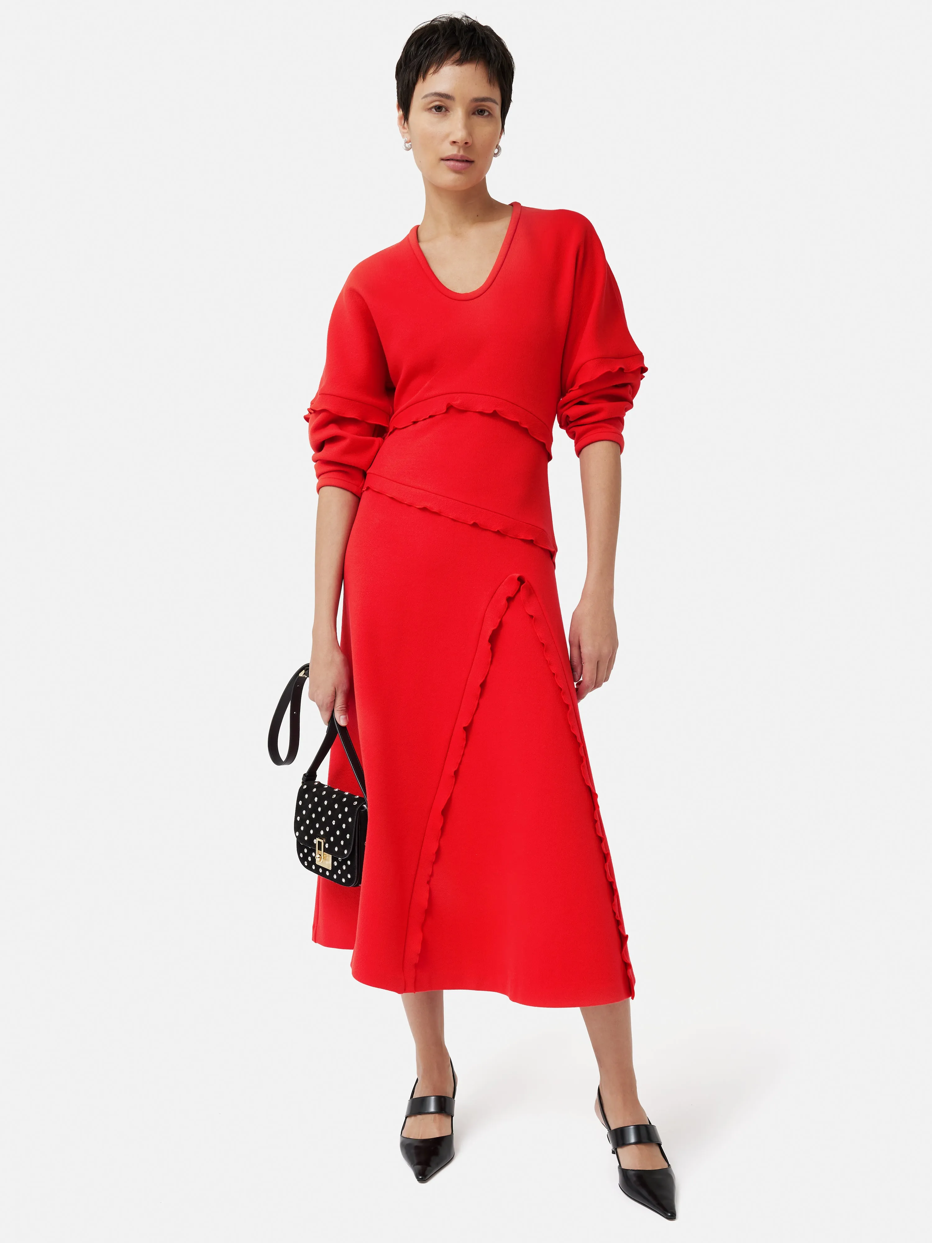 Crepe Scoop Neck Dress | Red