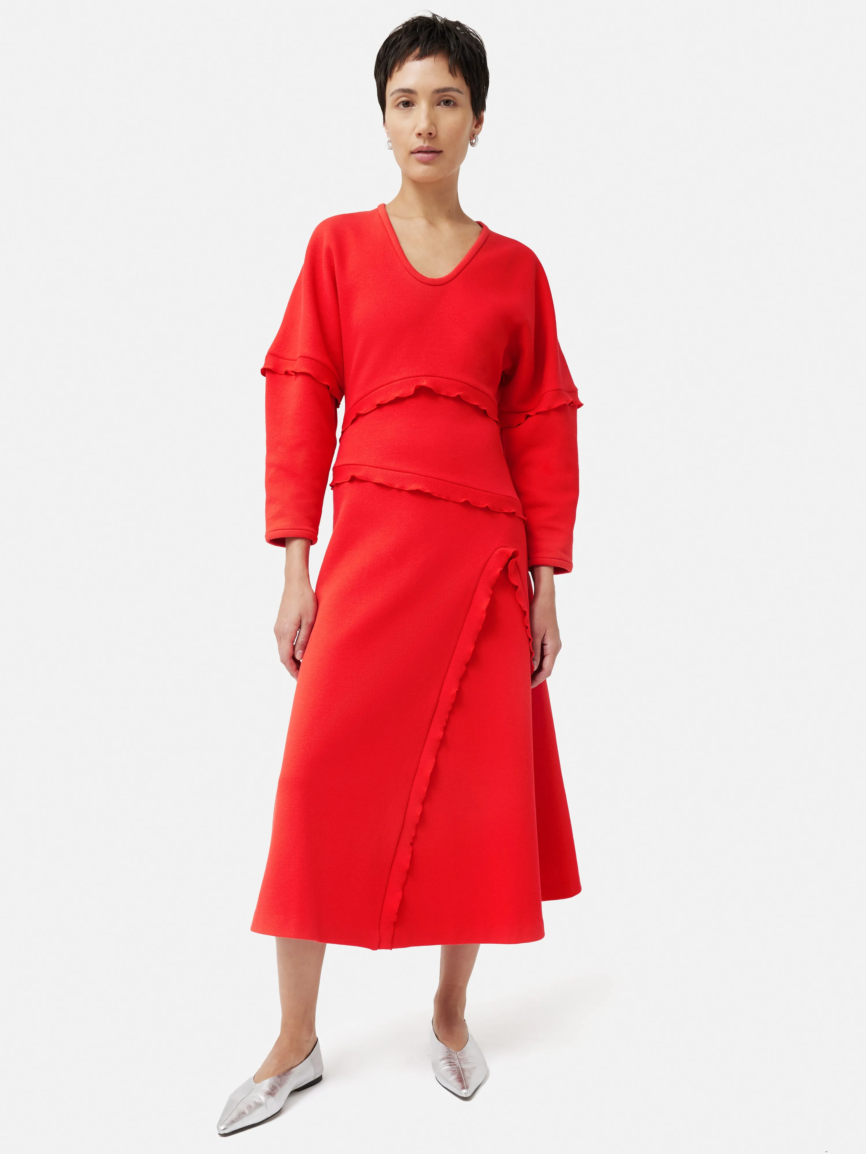 Crepe Scoop Neck Dress | Red