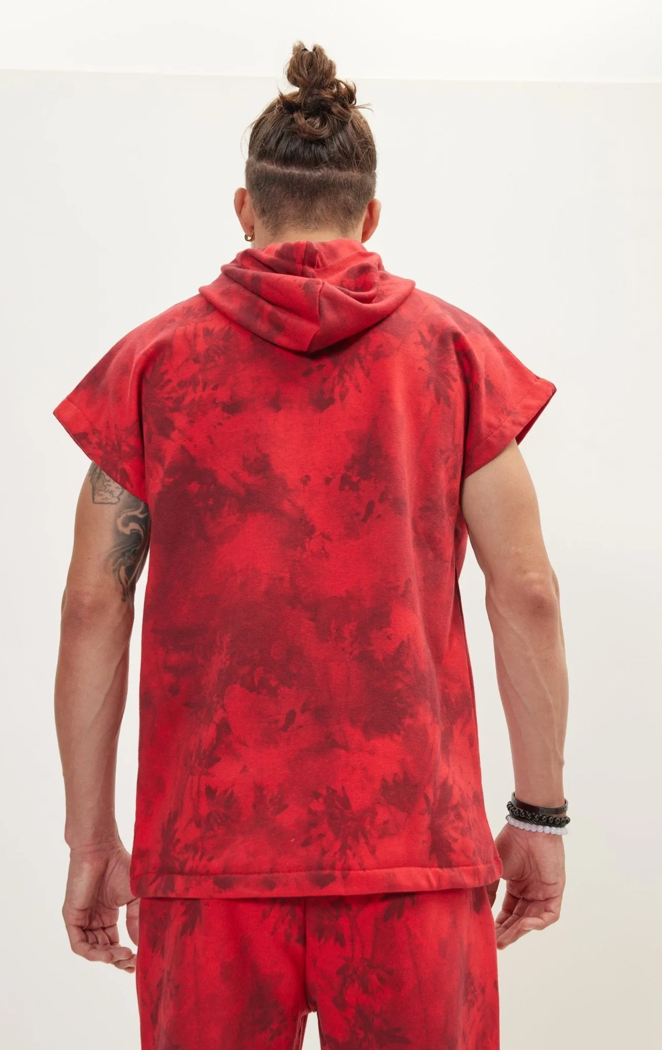 Cut Off Tie-Dye Hoodie - Red