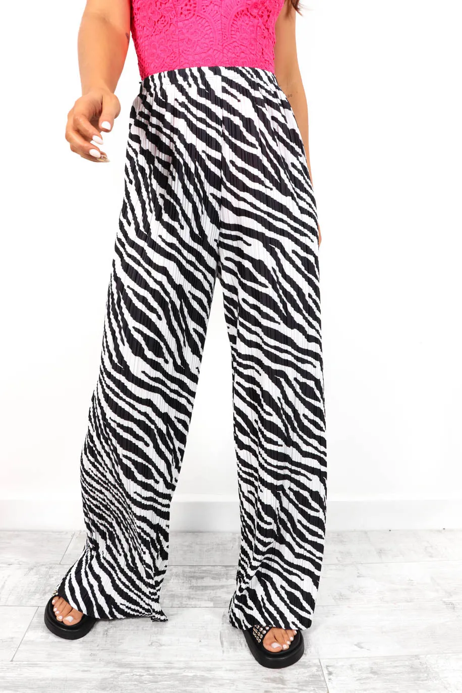 Difficult To Plisse - White Black Zebra Plisse Trousers