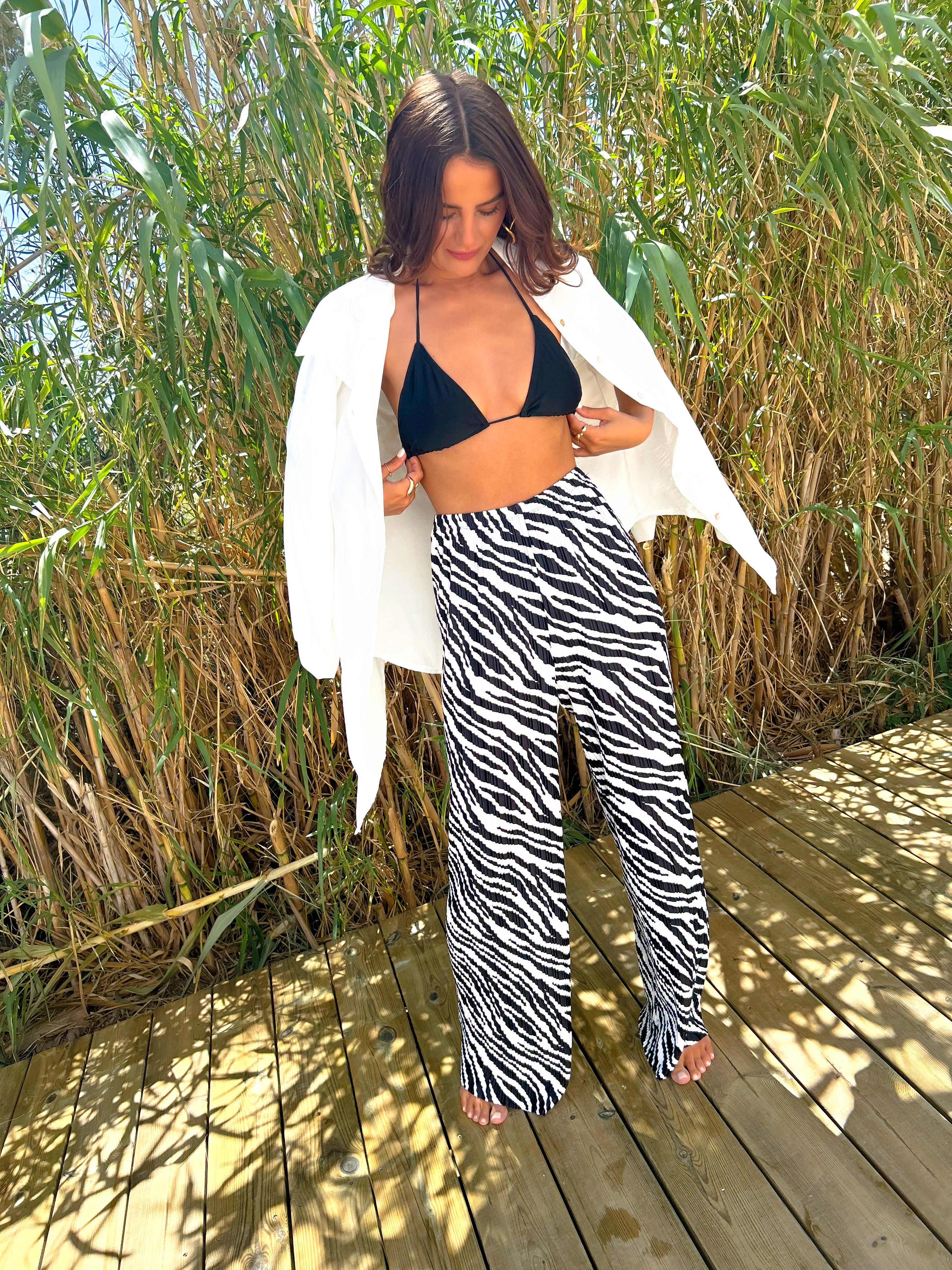 Difficult To Plisse - White Black Zebra Plisse Trousers