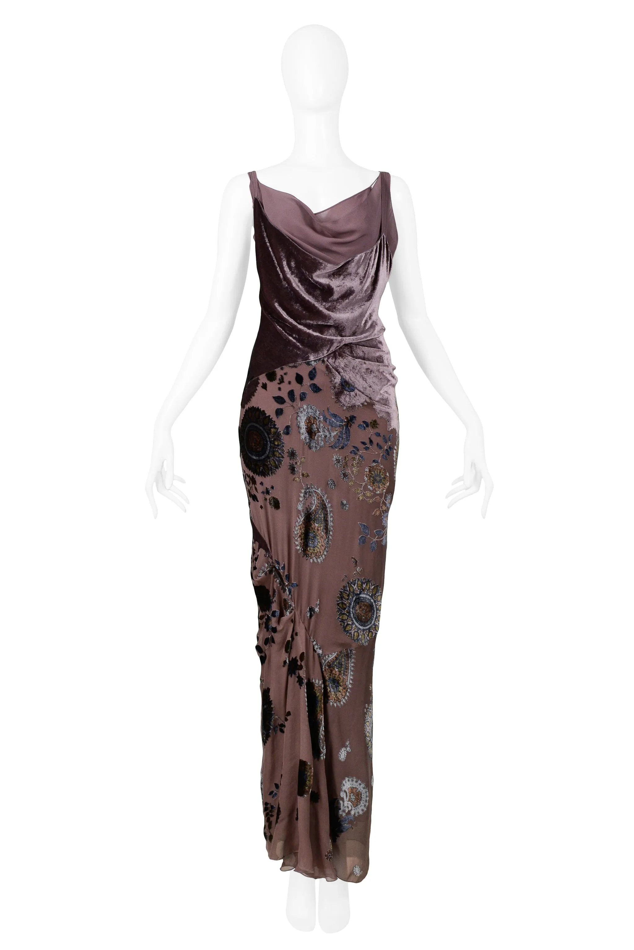 DIOR TAUPE VELVET FLORAL DEVORE GOWN 2005