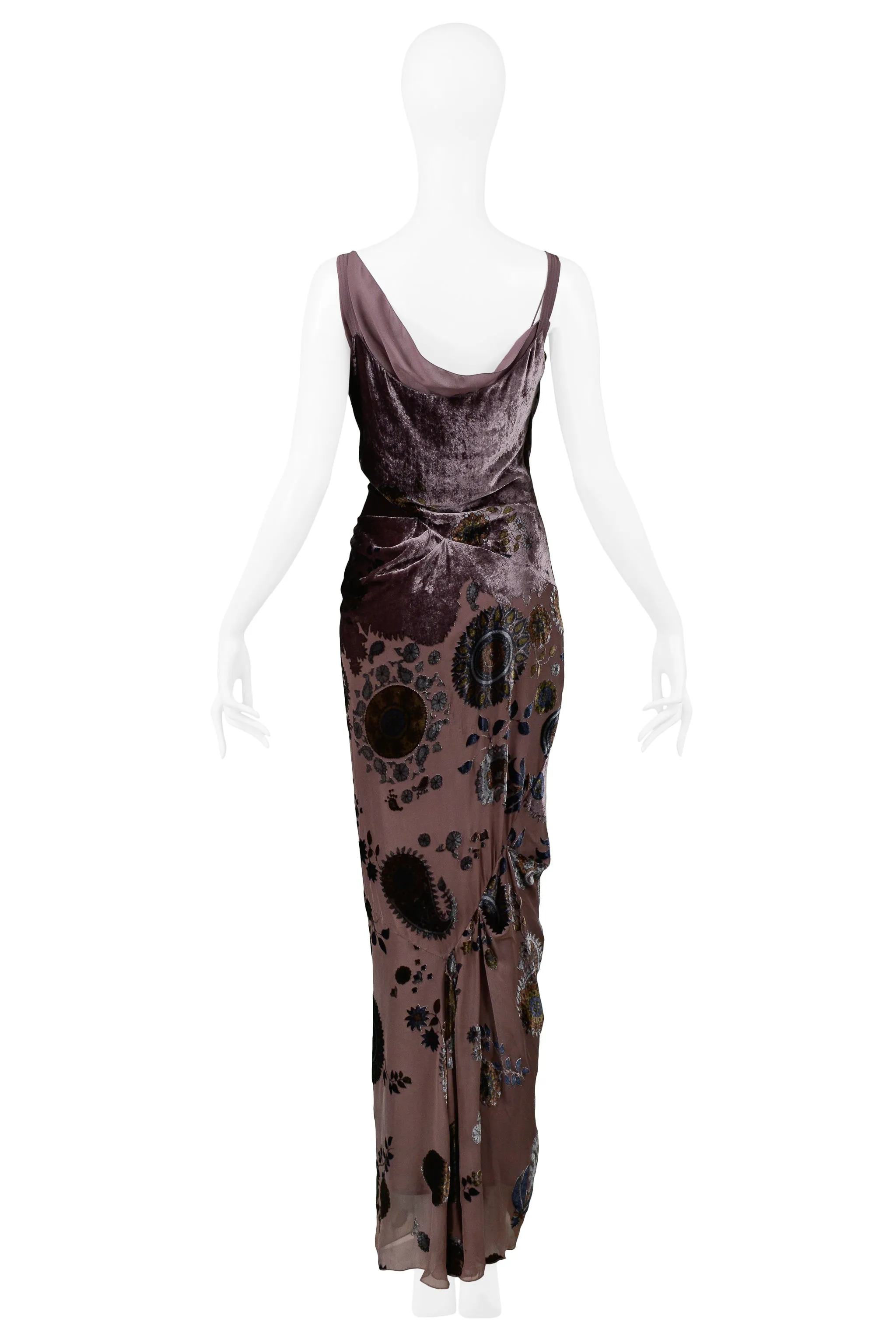 DIOR TAUPE VELVET FLORAL DEVORE GOWN 2005