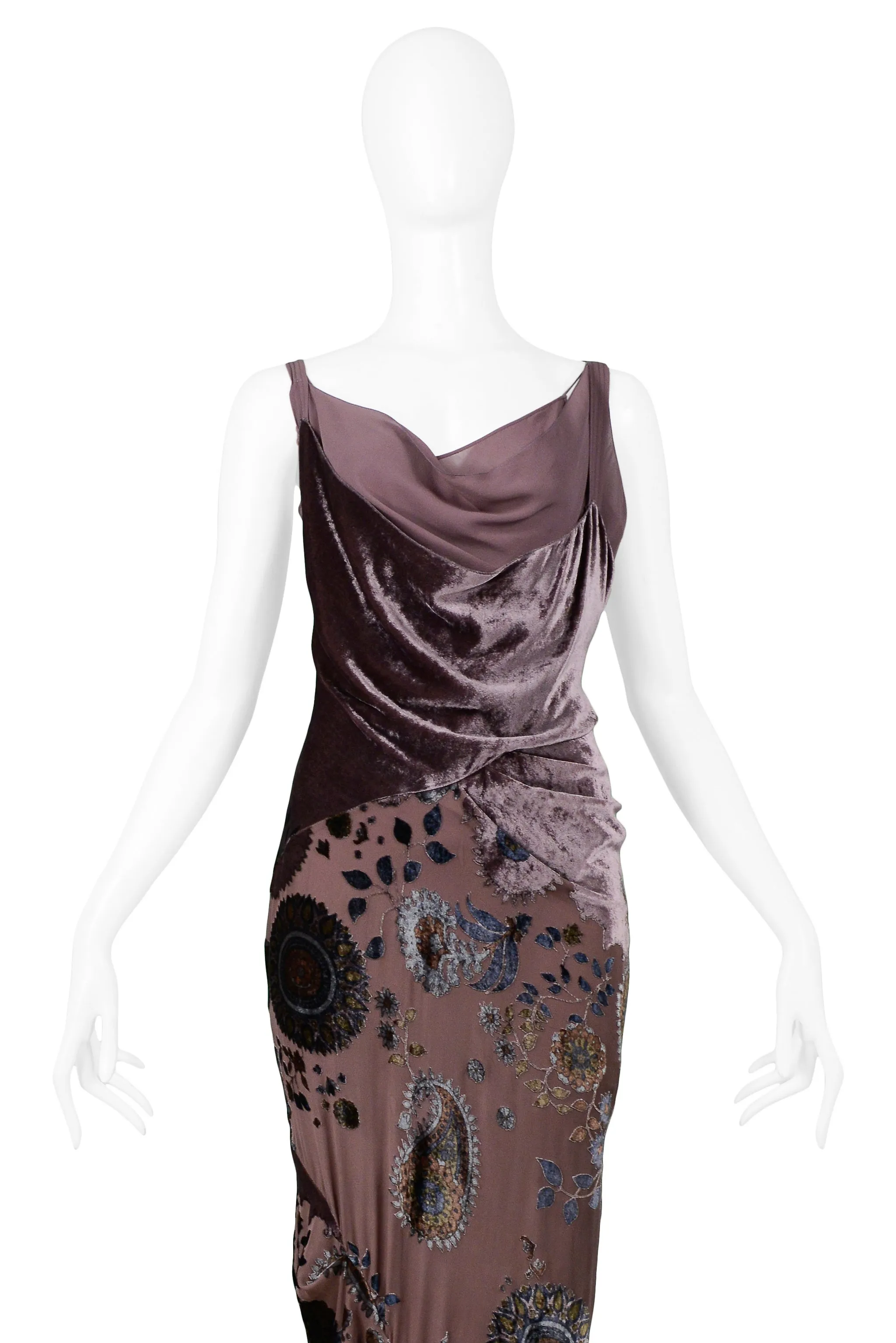 DIOR TAUPE VELVET FLORAL DEVORE GOWN 2005