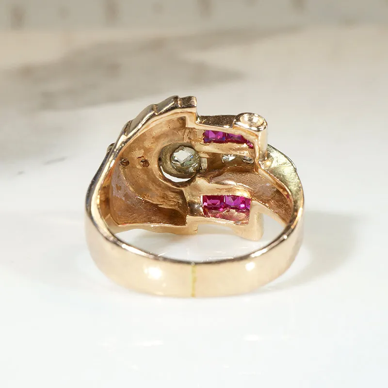 Dramatic Diamond & Ruby Retro Ring in Gold & Platinum