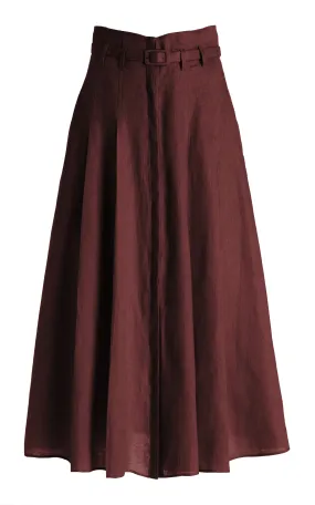 Dugald Pleated Skirt in Deep Bordeaux Linen