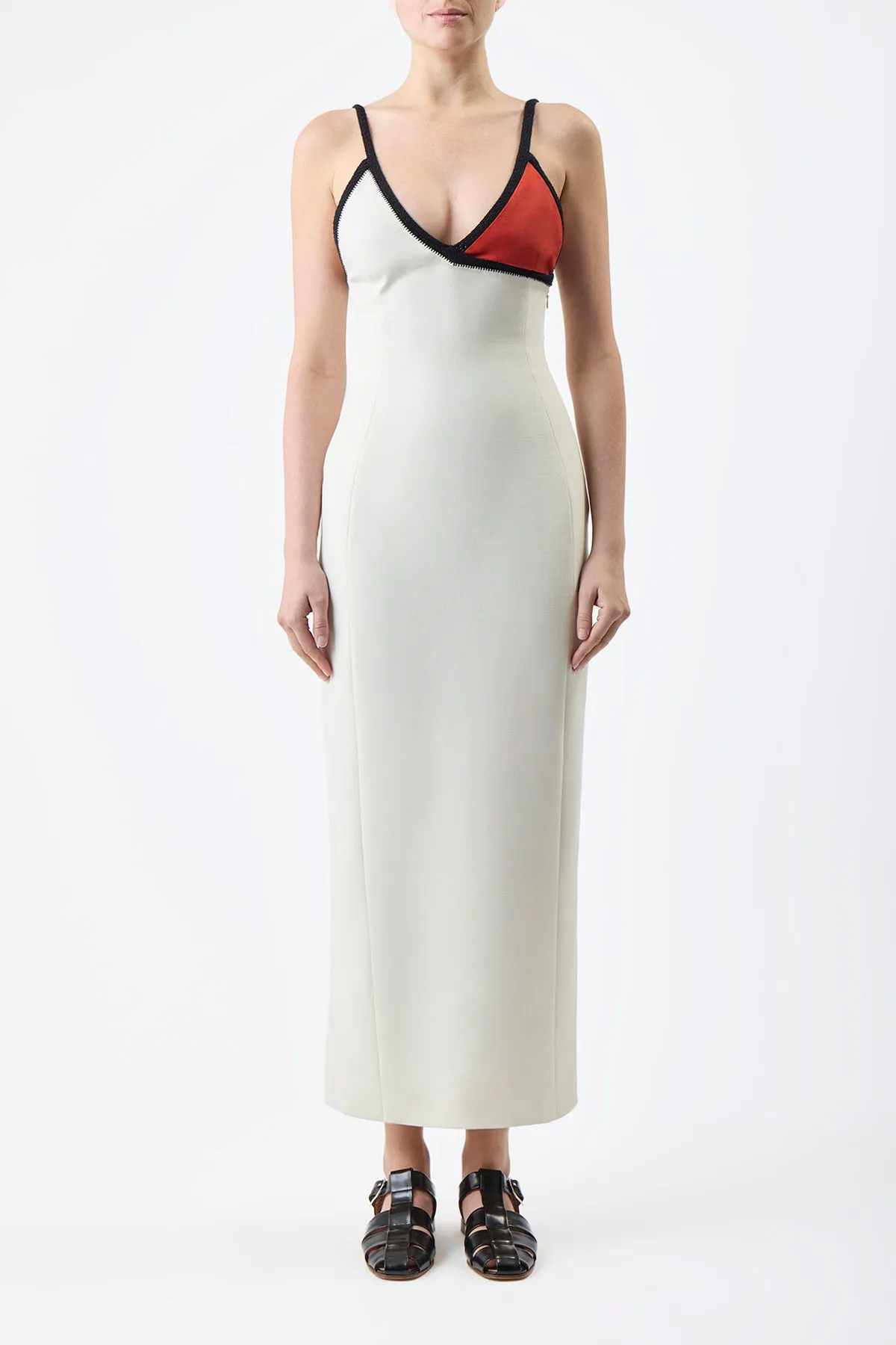 Edina Dress in Ivory Double-Face Wool Crepe