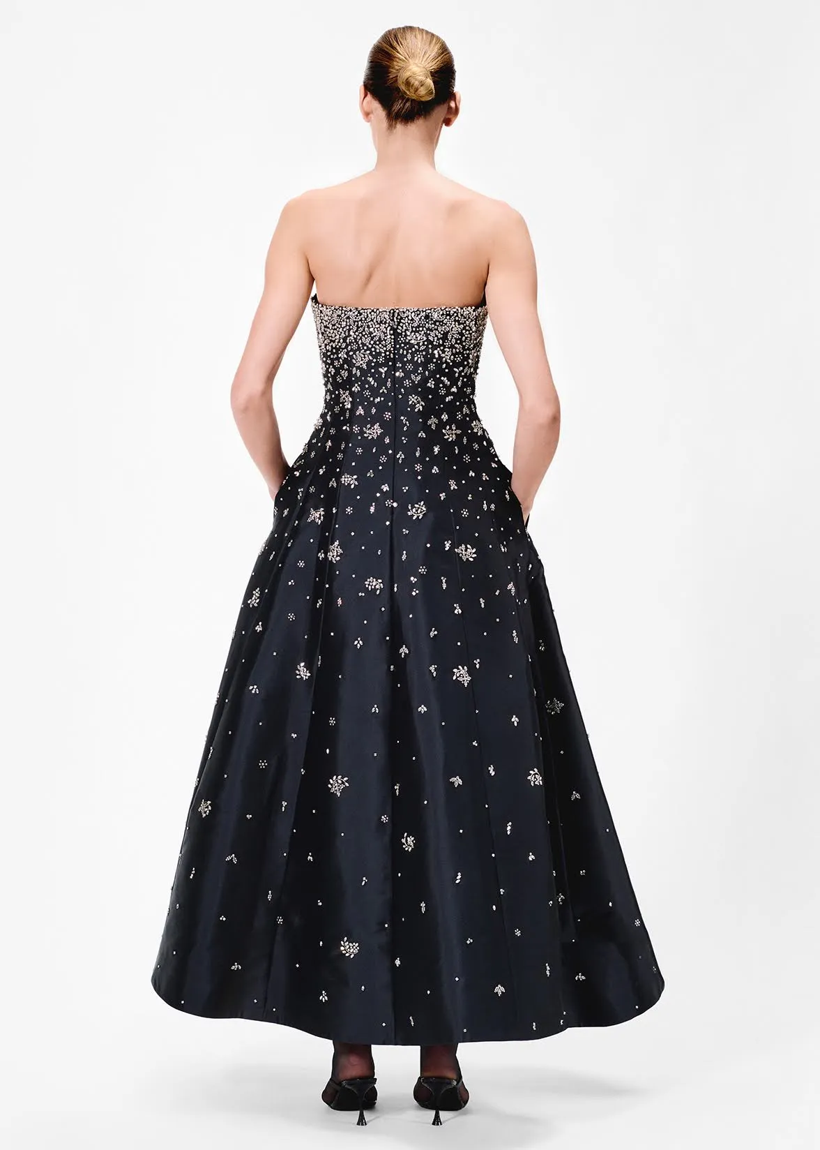 embellished gown in silk mikado