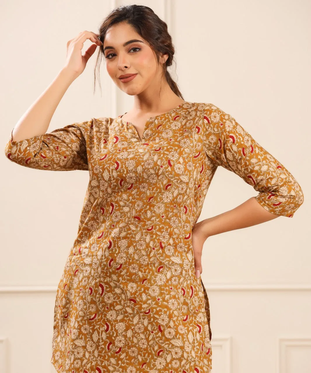 Floral Canopy on Mustard Cotton Loungewear Set