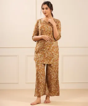 Floral Canopy on Mustard Cotton Loungewear Set