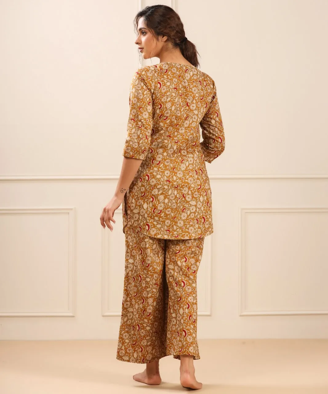 Floral Canopy on Mustard Cotton Loungewear Set