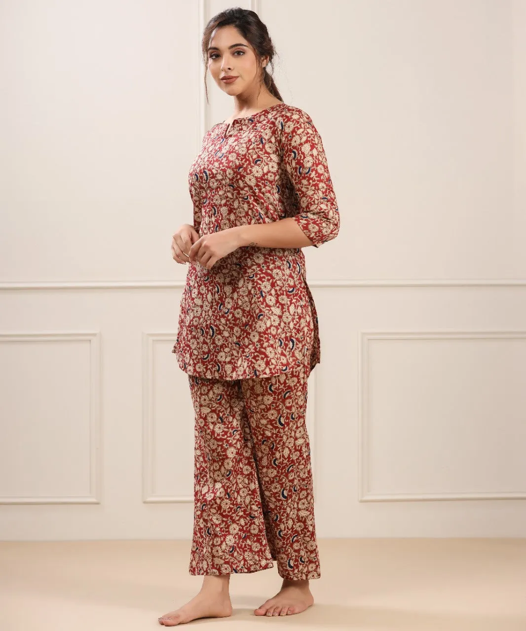 Floral Canopy on Red Cotton Loungewear Set