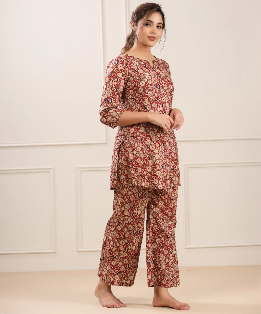 Floral Canopy on Red Cotton Loungewear Set