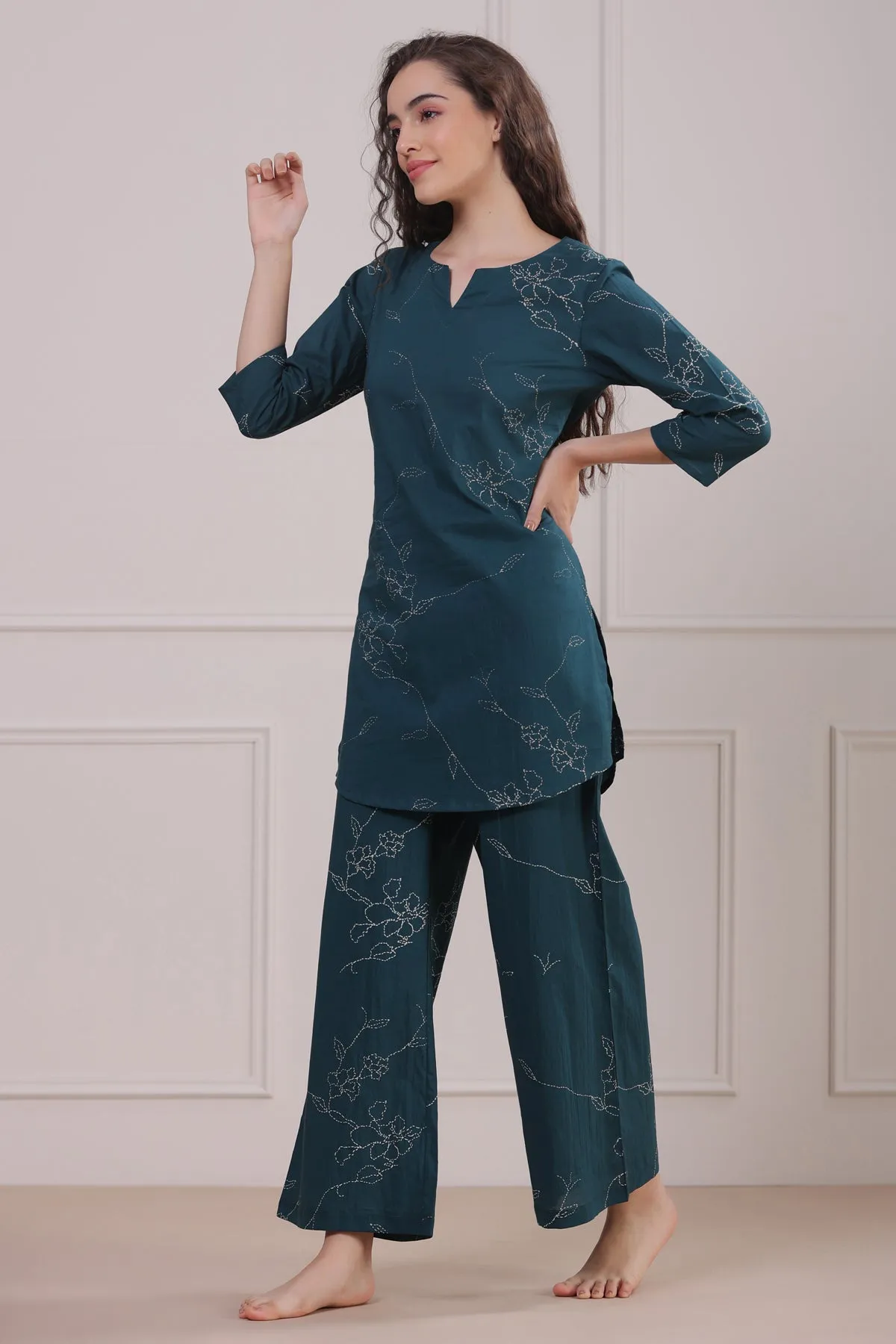 Floral Dots on Emerald Loungewear Set