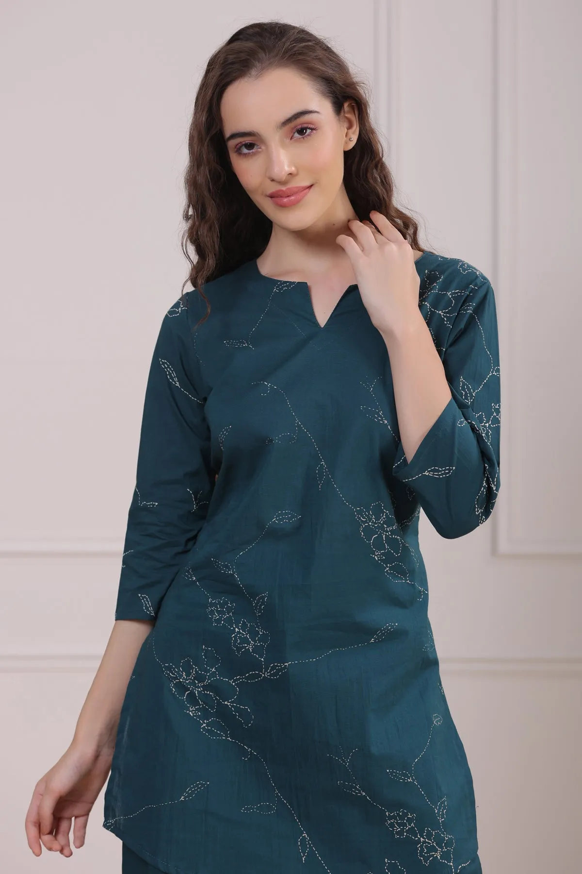 Floral Dots on Emerald Loungewear Set