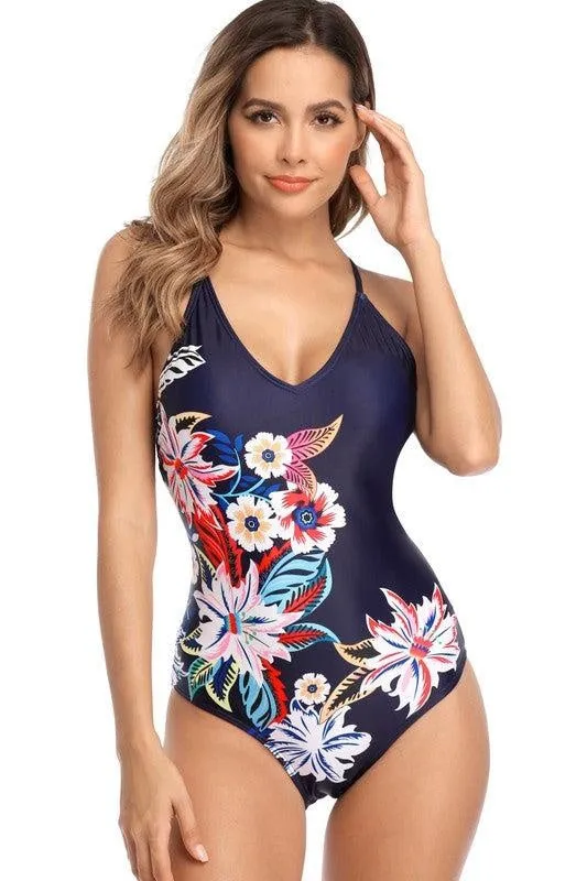 Floral Navy One Piece Swimsuit--NOT ELIGIBLE FOR EXCHANGE OR REFUND