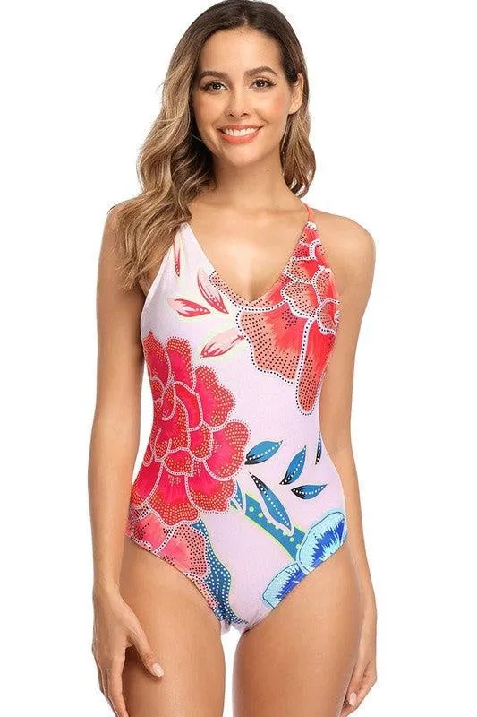 Floral Pink One Piece Swimsuit--NOT ELIGIBLE FOR EXCHANGE OR REFUND