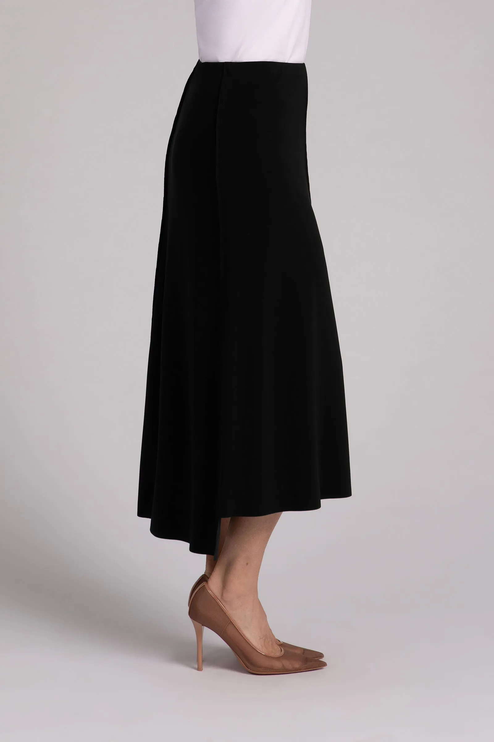 Flounce A-Line Midi Skirt | Black