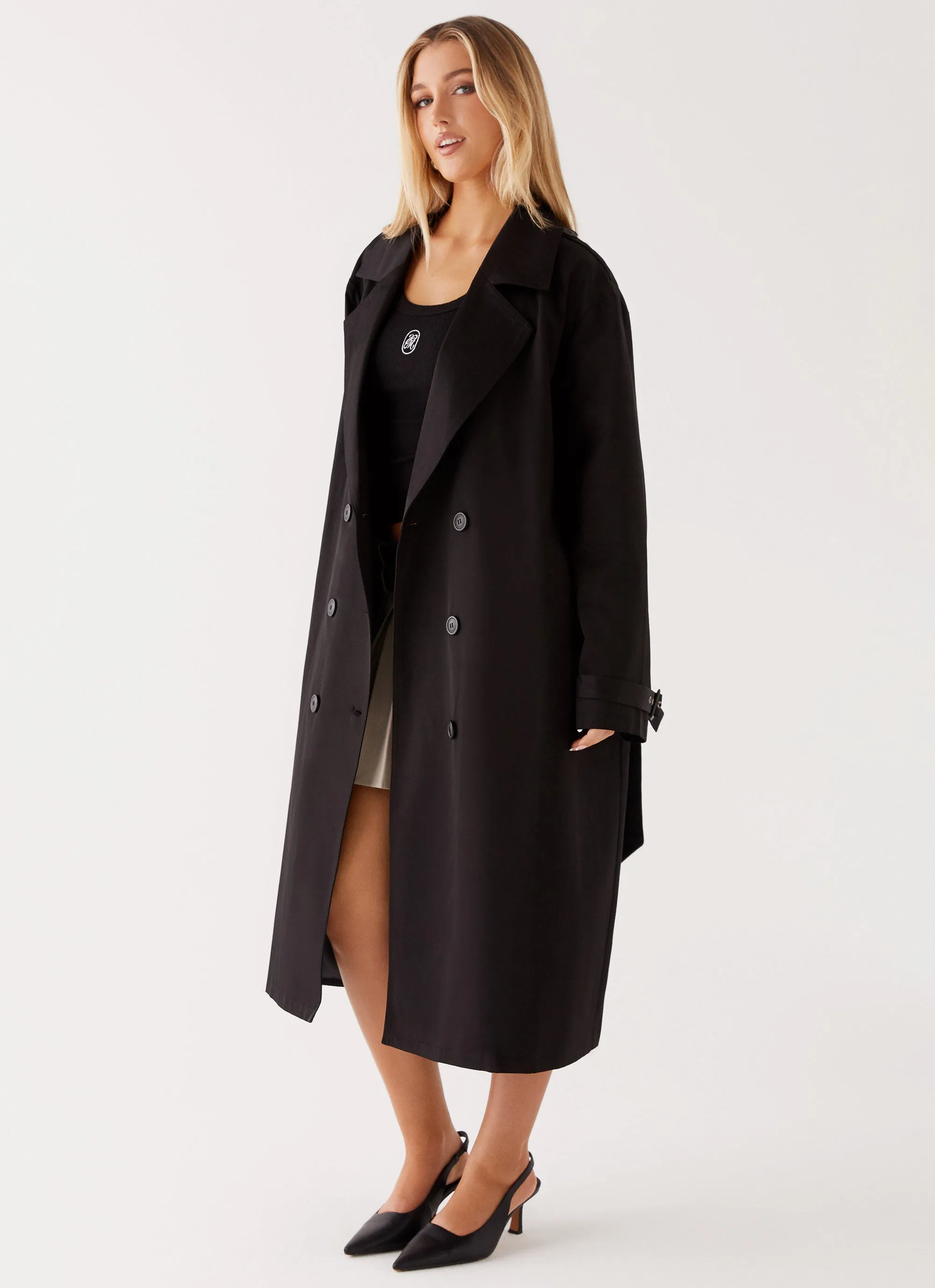 Frenchy Oversized Trench Coat - Black