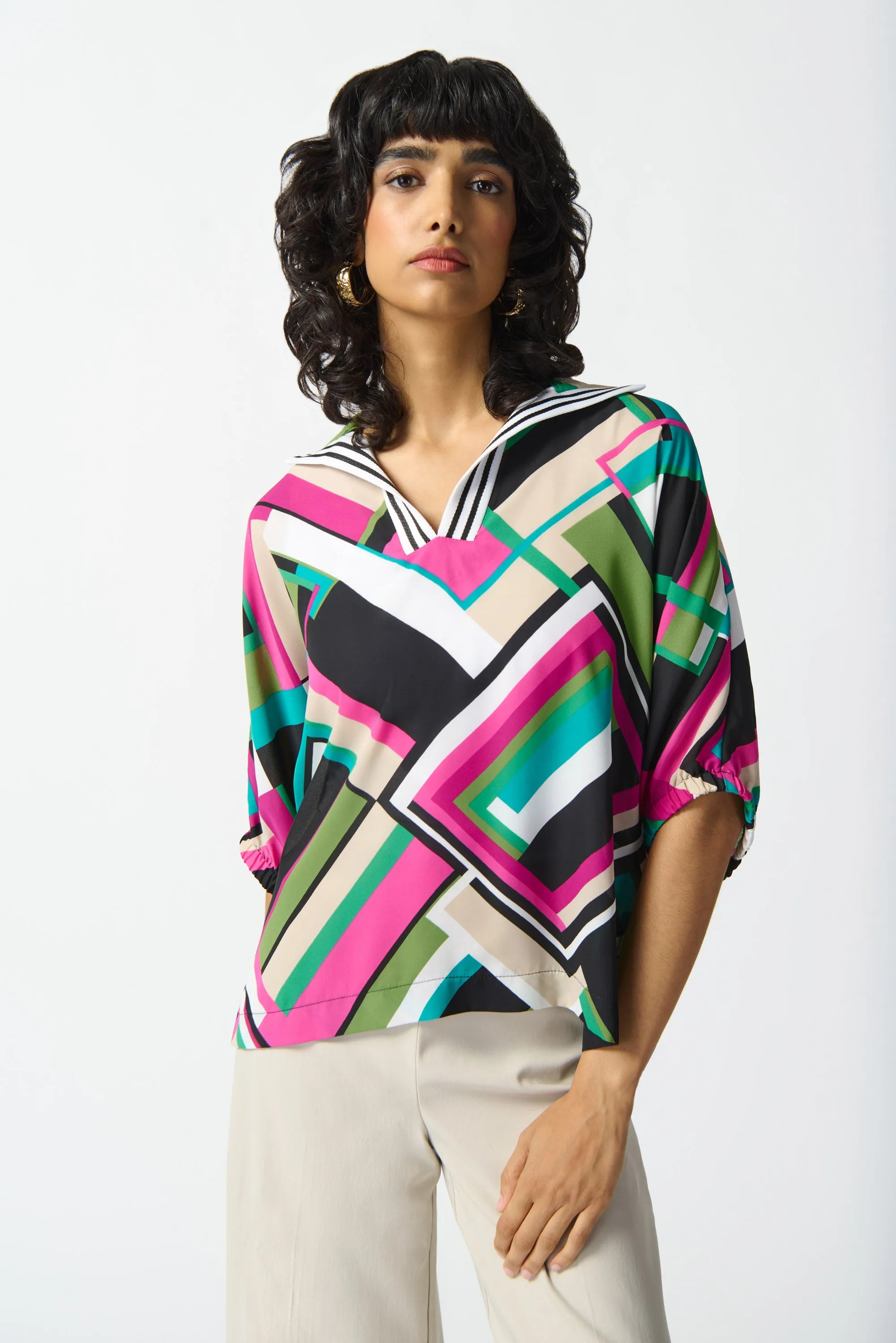 Georgette Geometric Print Boxy Top