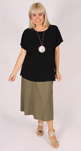 Georgia Stretch Linen Six Gore Skirt Khaki