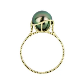 Glowing Green Tahitian Pearl Mermaid Ring