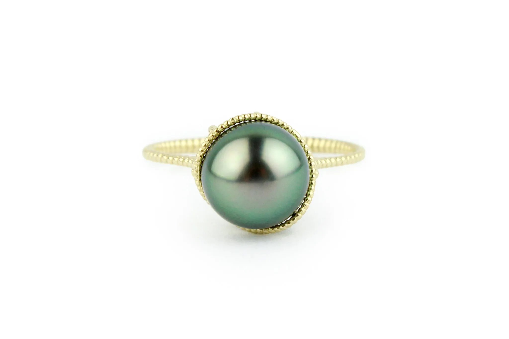 Glowing Green Tahitian Pearl Mermaid Ring