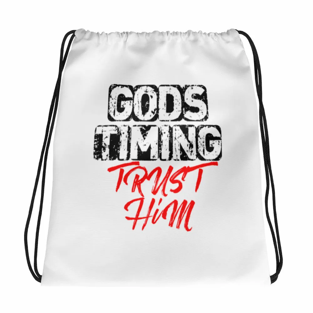 God's Timing Trust Him Drawstring bag