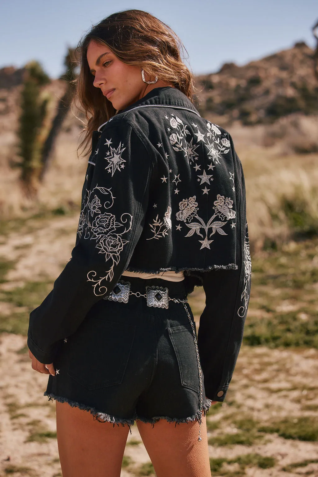 Gracelyn Black Embroidered Cropped Jacket