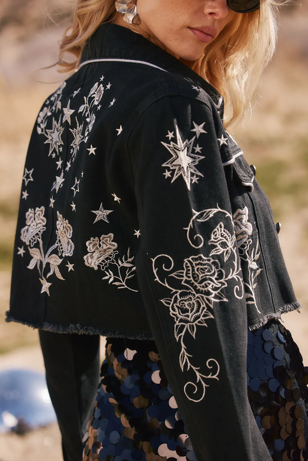 Gracelyn Black Embroidered Cropped Jacket