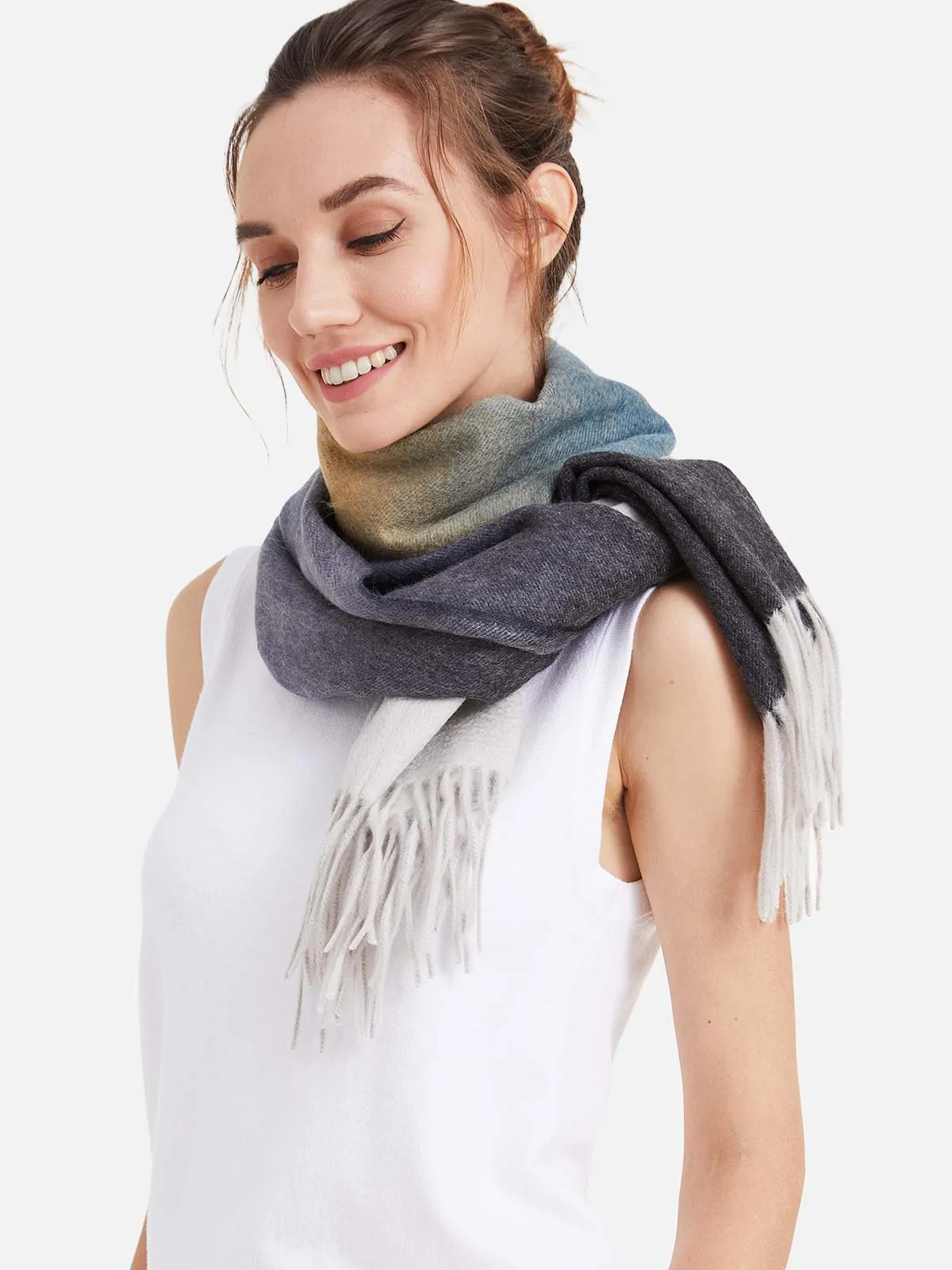 Gray Camel Ivory Ombre Cashmere Scarf