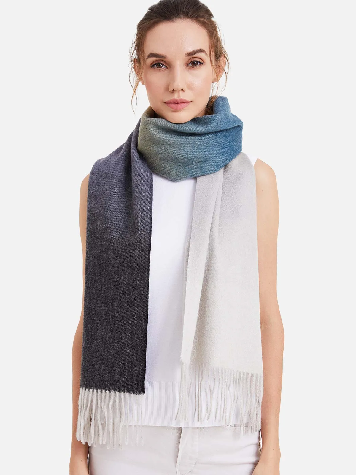 Gray Camel Ivory Ombre Cashmere Scarf