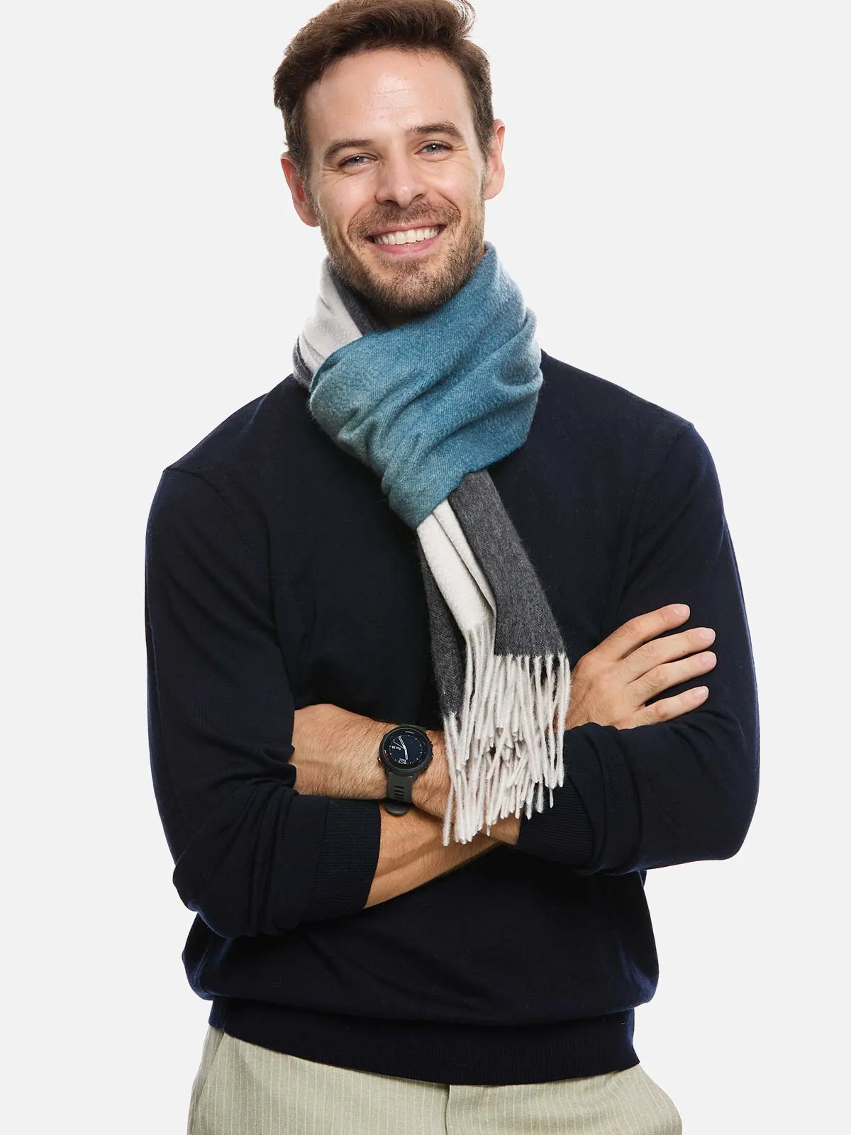 Gray Camel Ivory Ombre Mens Cashmere Scarf