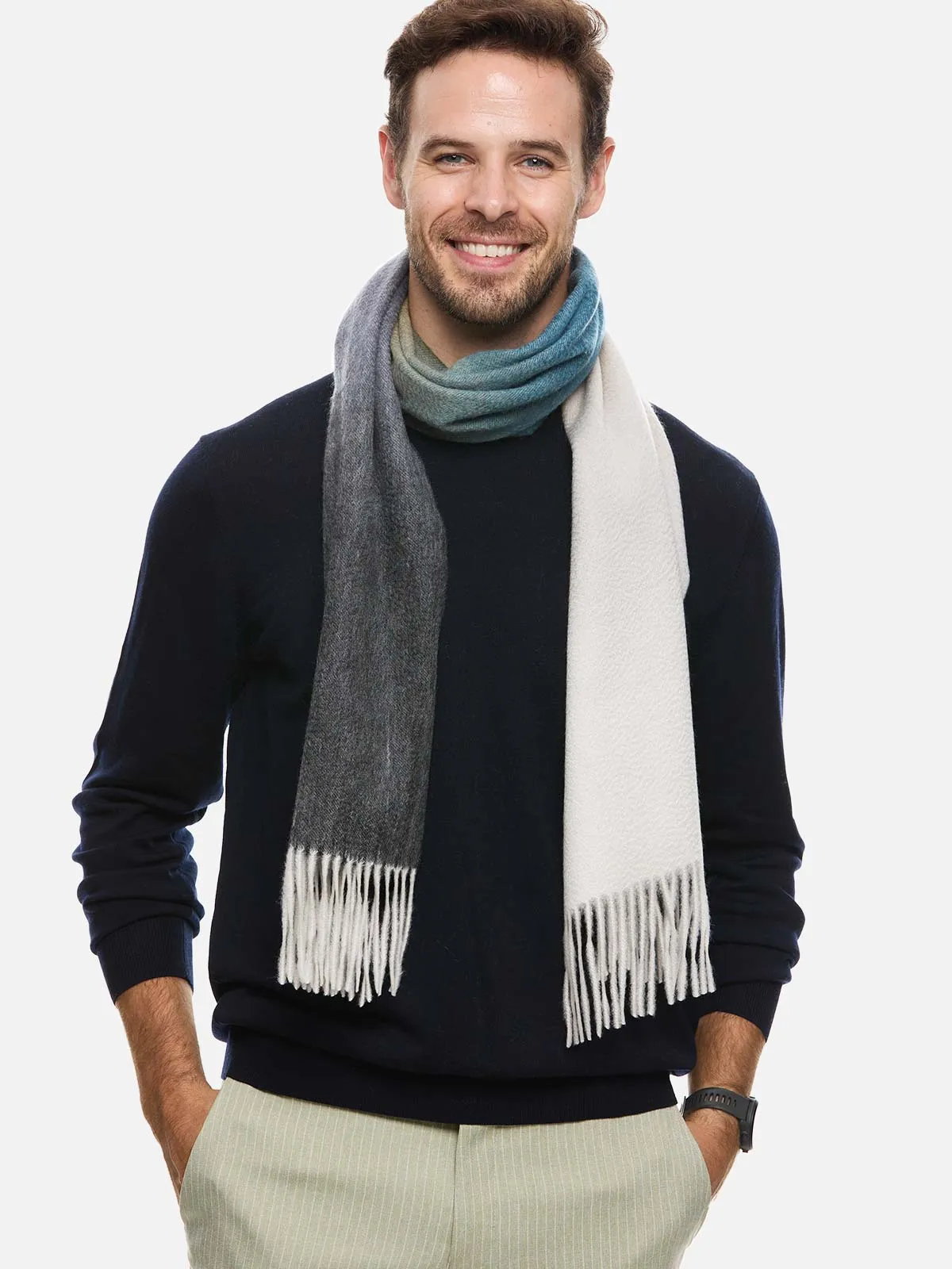 Gray Camel Ivory Ombre Mens Cashmere Scarf