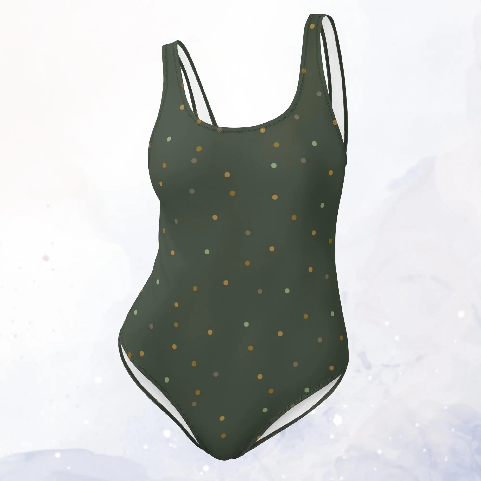 Green and Gold Polka Dot One-Piece Swimsuit