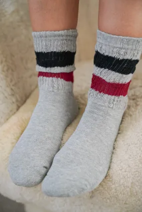 Grey, Navy & Red Stripe Vintage Socks