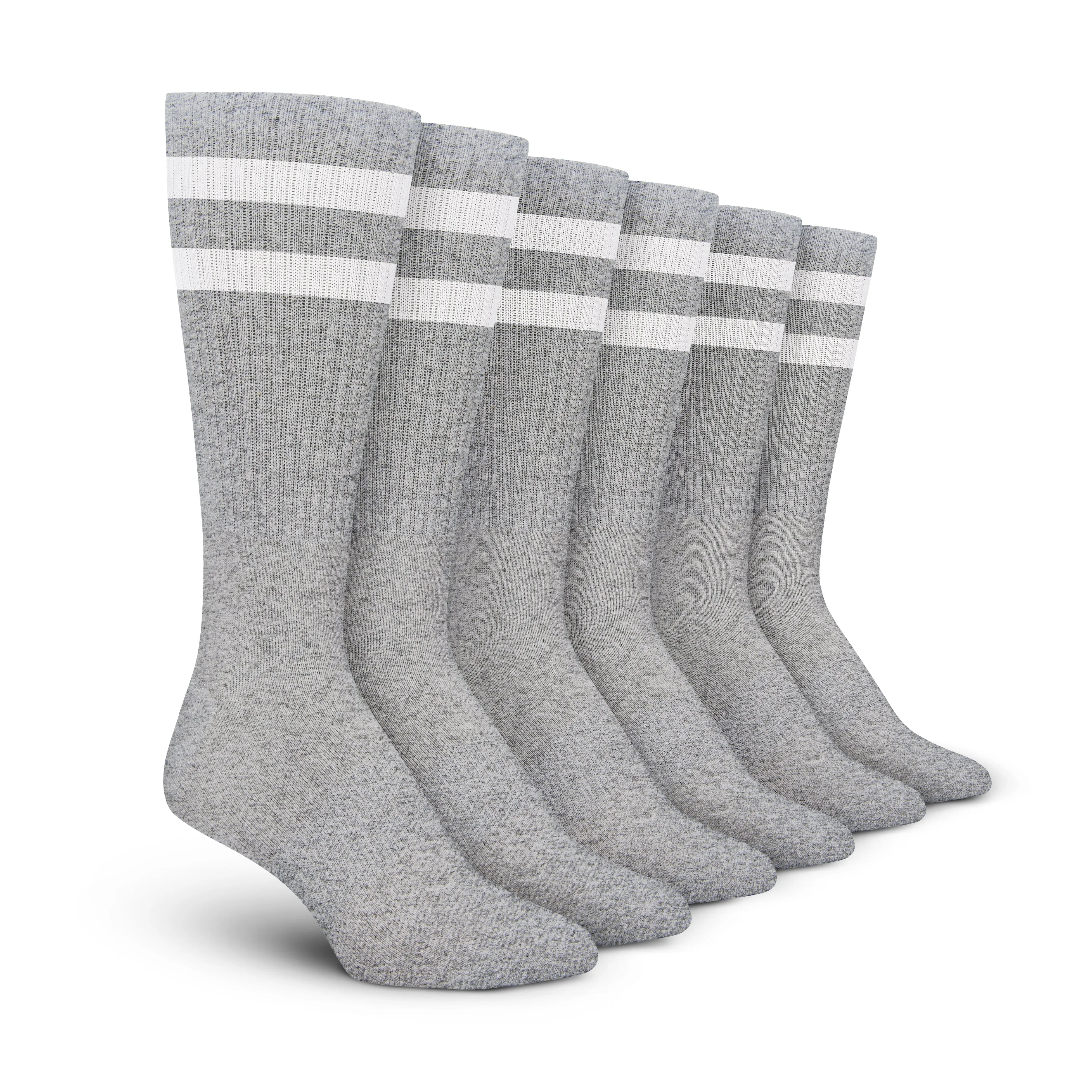 Grey White Stripe Crew - 3 Pack