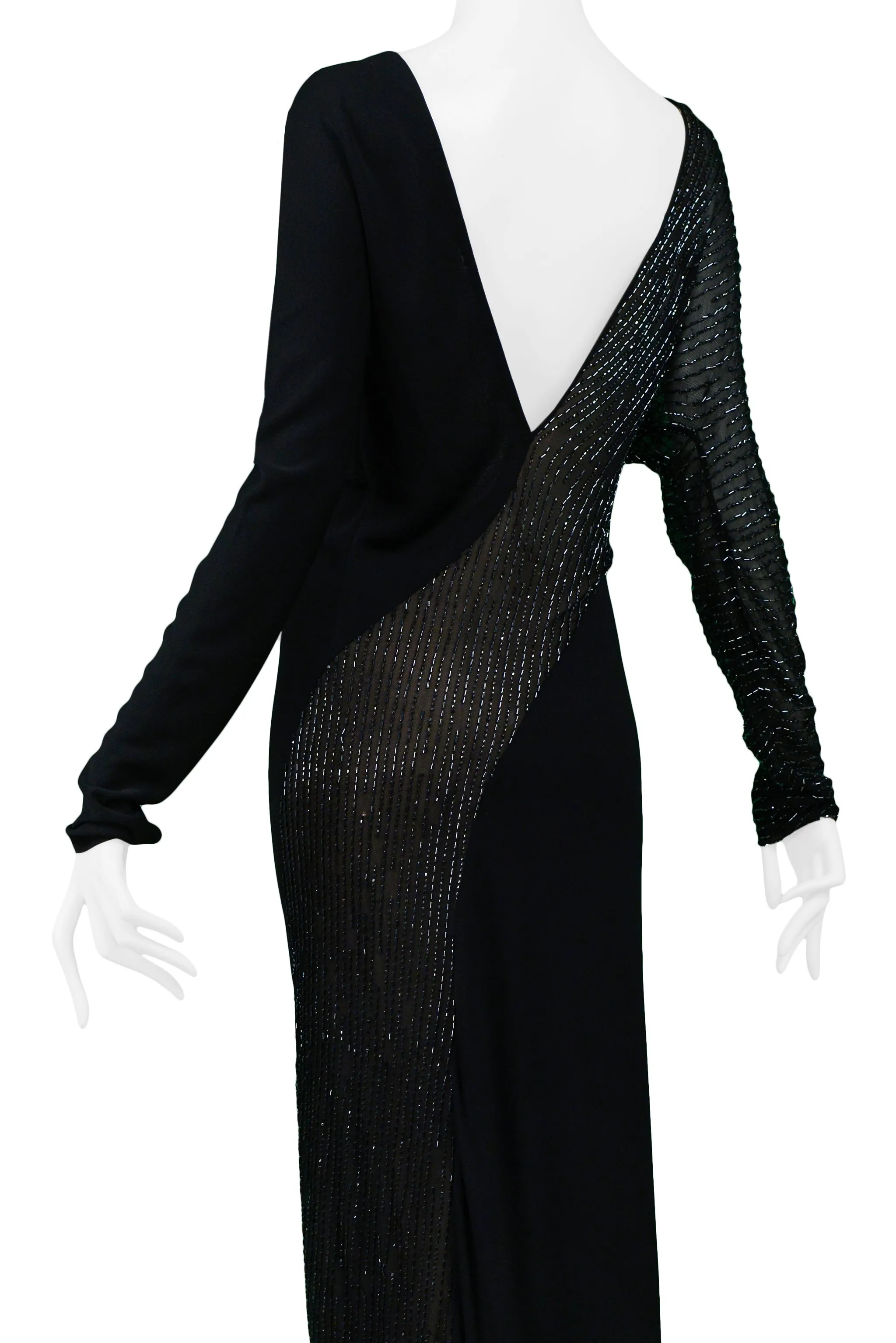 HALSTON BLACK & SHEER BEADED GOWN