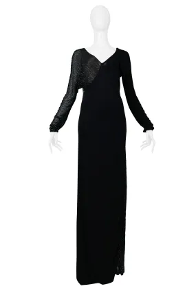 HALSTON BLACK & SHEER BEADED GOWN