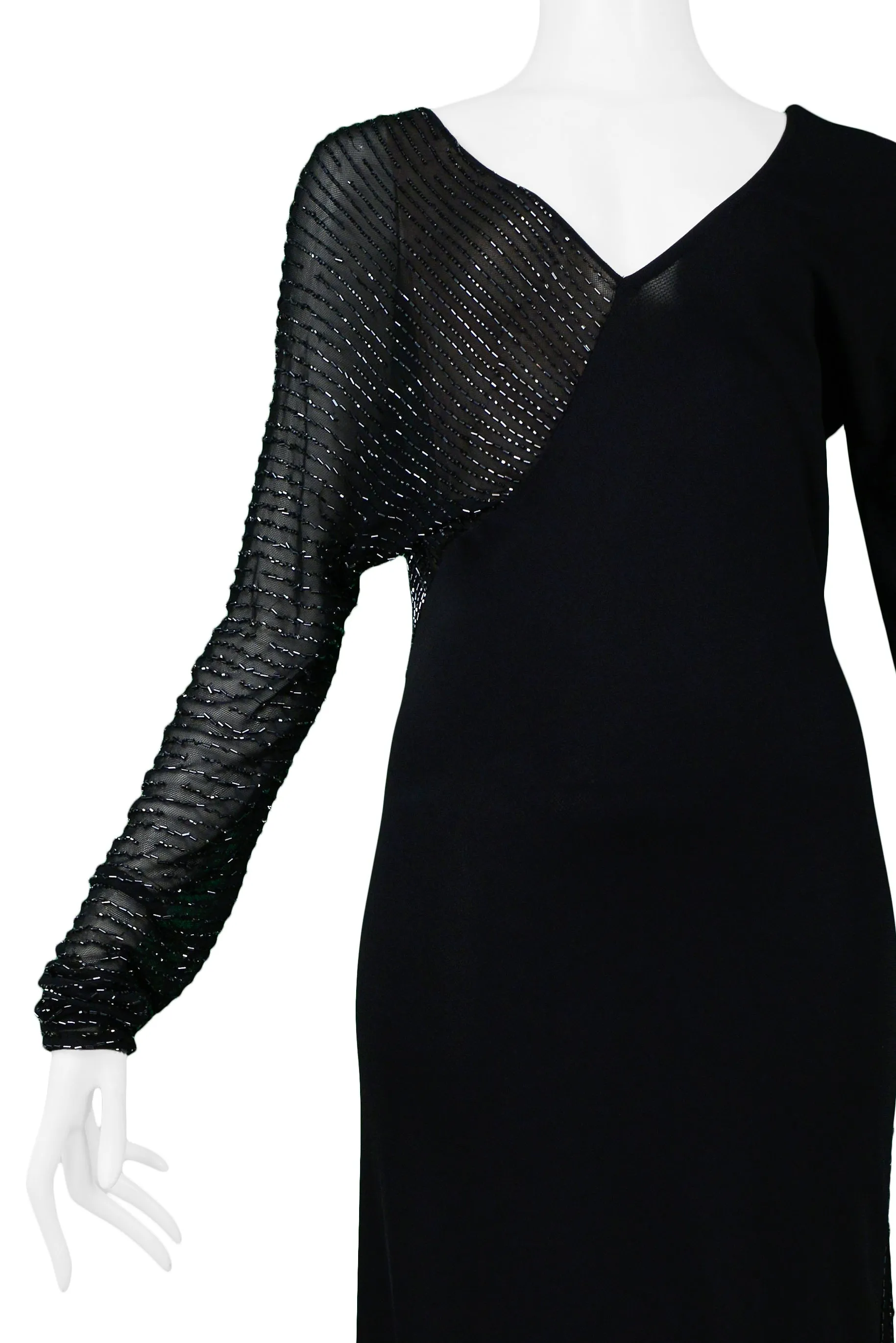 HALSTON BLACK & SHEER BEADED GOWN