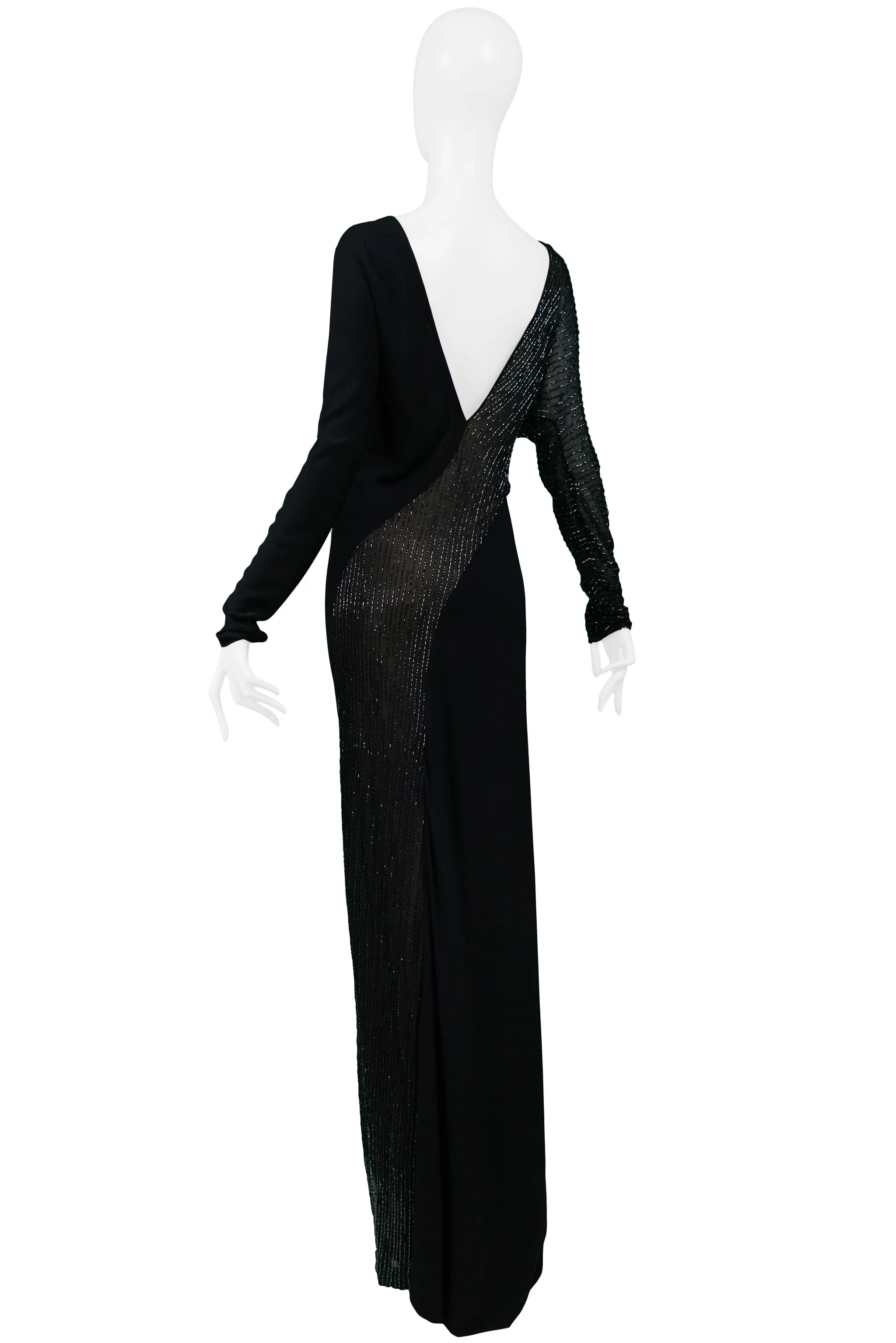 HALSTON BLACK & SHEER BEADED GOWN