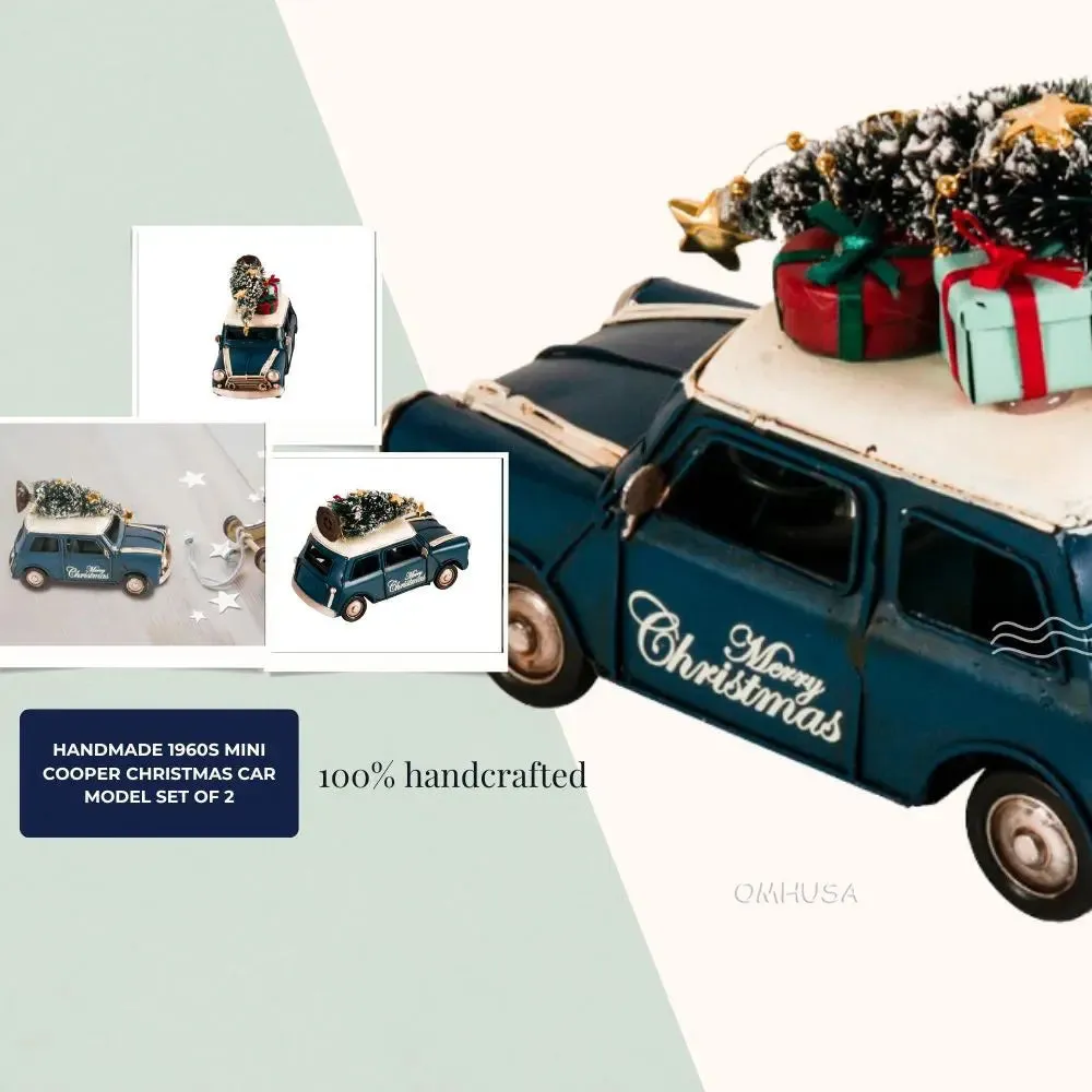 Handmade 1960s Mini Cooper Christmas Car Model Set of 2