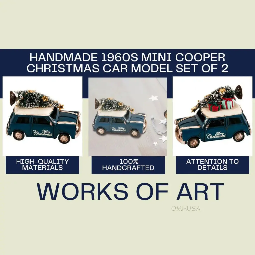 Handmade 1960s Mini Cooper Christmas Car Model Set of 2