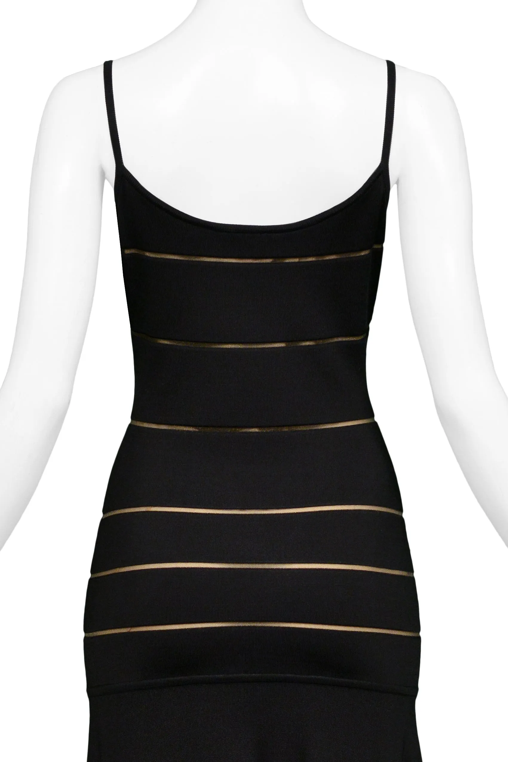 HERVE LEGER STRIPED ASYMMETRIC BODYCON DRESS 1990'S