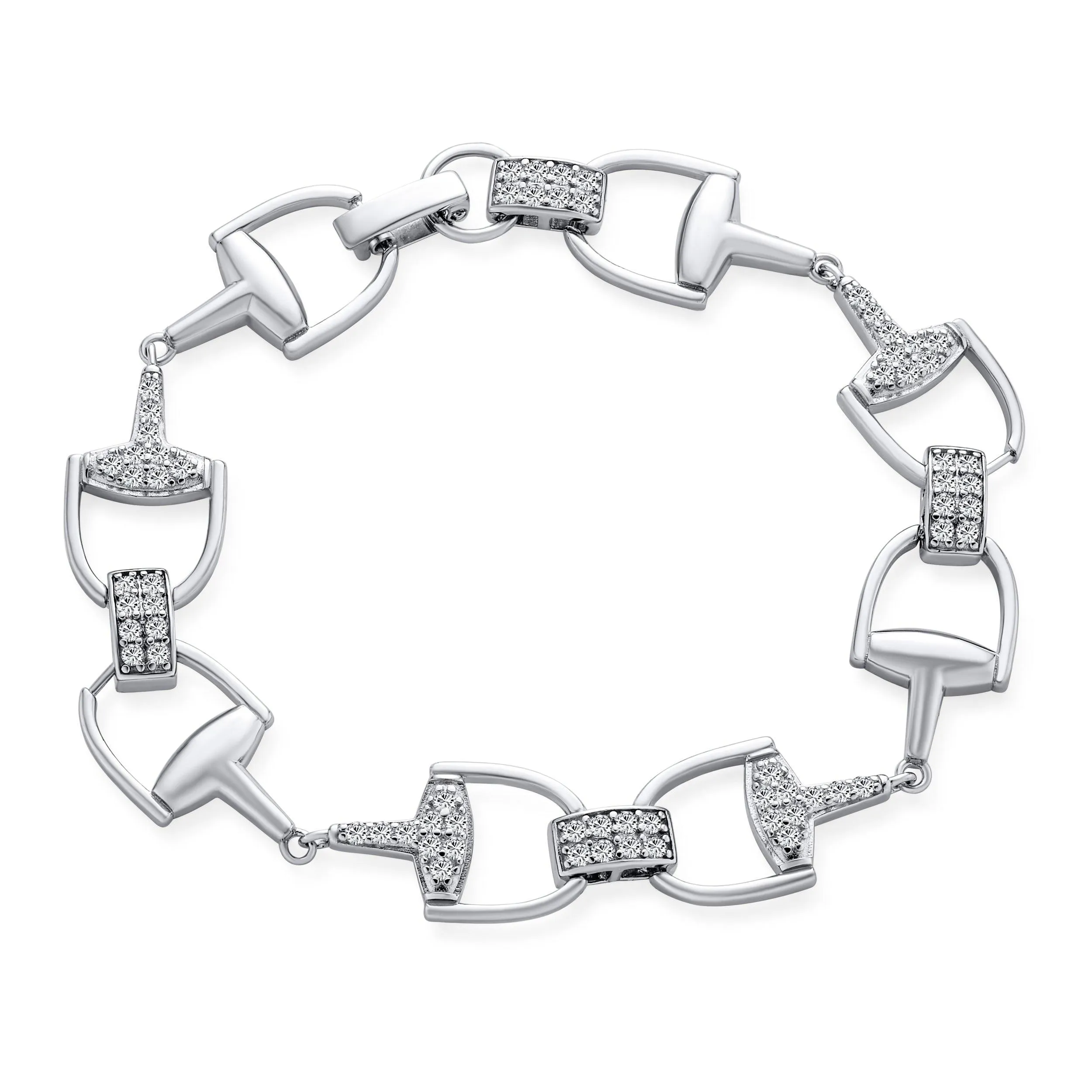 Horse Snaffle Bits Equestrian Link Bracelet Cow Gift CZ Pave Sterling