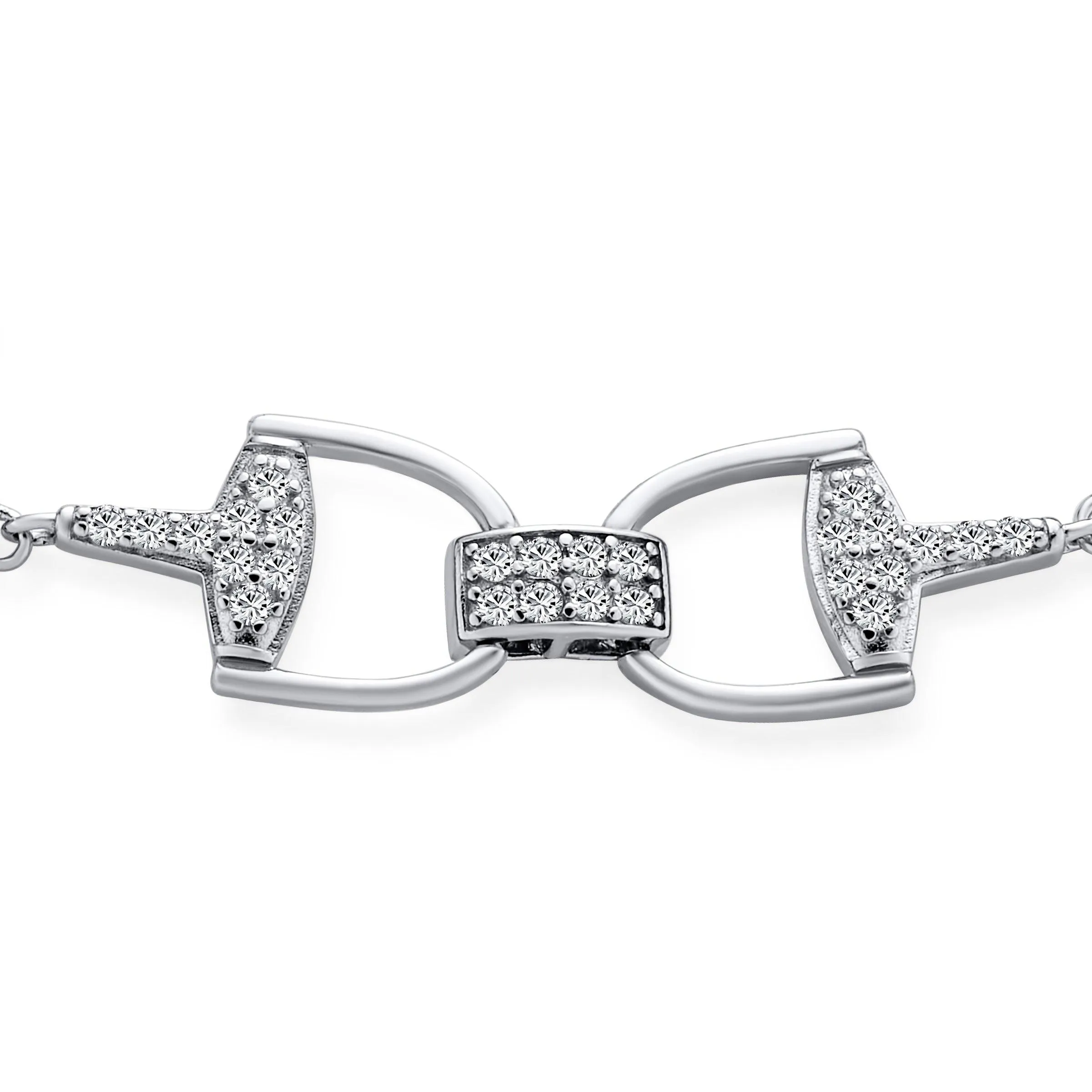 Horse Snaffle Bits Equestrian Link Bracelet Cow Gift CZ Pave Sterling