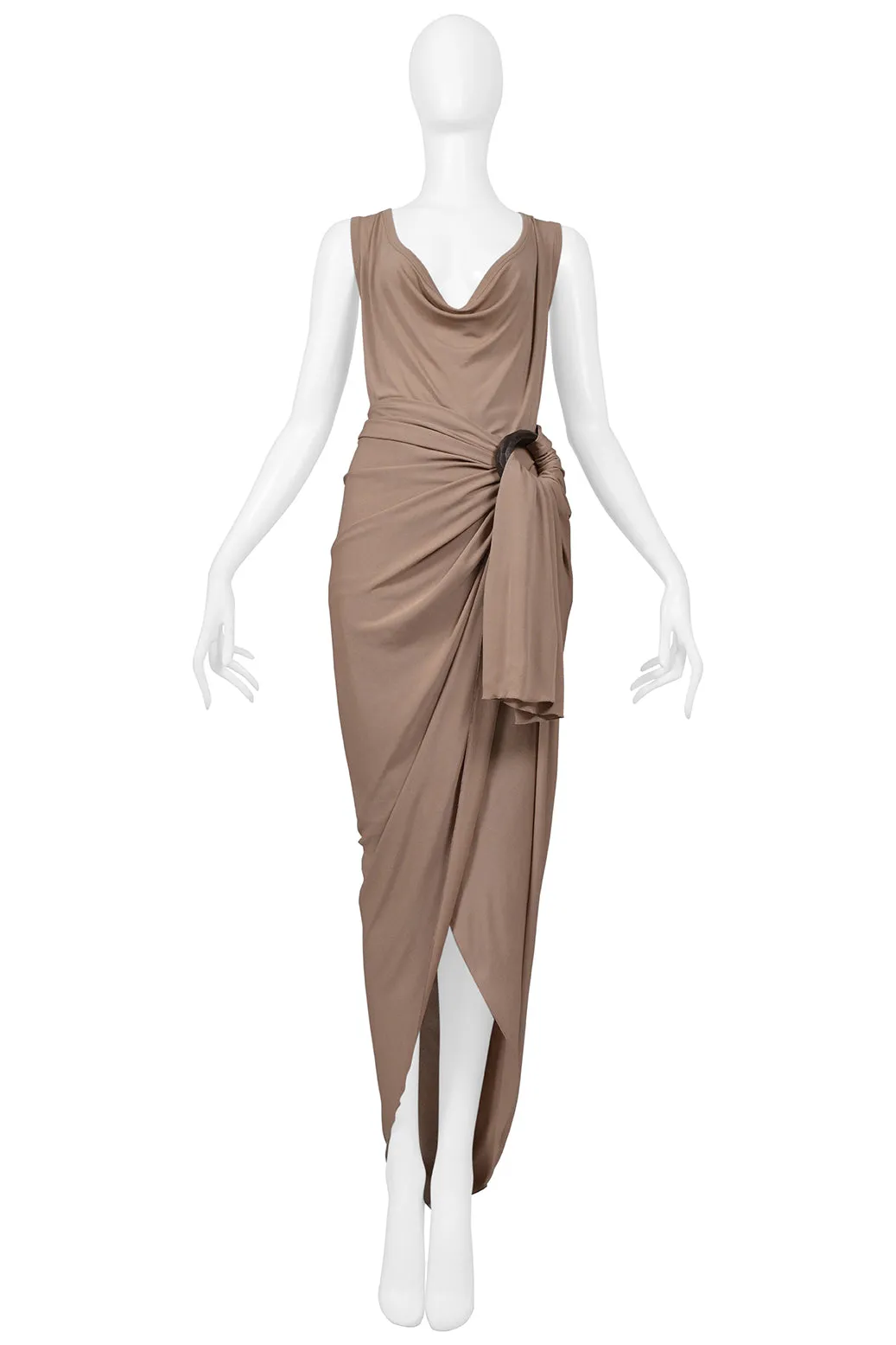 JEAN PAUL GAULTIER BEIGE DRAPED TOP AND SKIRT WITH DECORATIVE HARDWARE