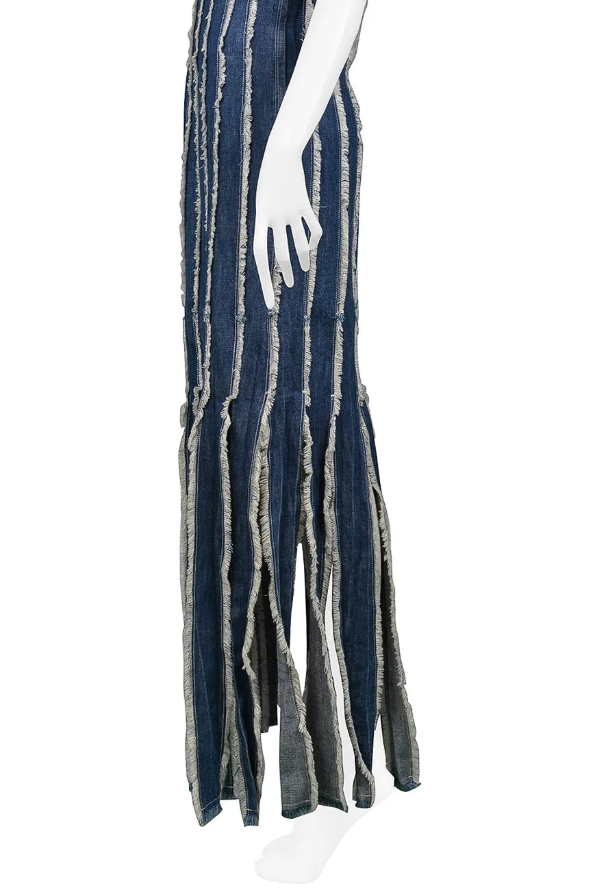 JEAN PAUL GAULTIER DENIM RAW EDGE DRESS WITH FRINGE PANELS