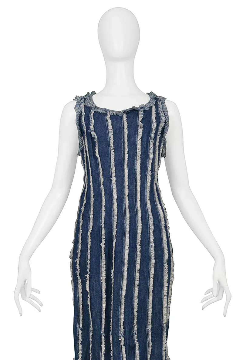 JEAN PAUL GAULTIER DENIM RAW EDGE DRESS WITH FRINGE PANELS