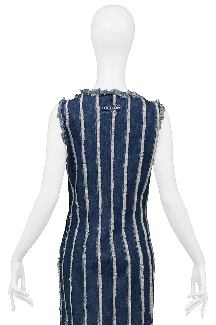 JEAN PAUL GAULTIER DENIM RAW EDGE DRESS WITH FRINGE PANELS